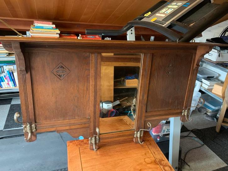 Mooie Antieke Houten Wandkapstok met Spiegel, Huis en Inrichting, Woonaccessoires | Kapstokken, Gebruikt, Wandkapstok, Minder dan 100 cm