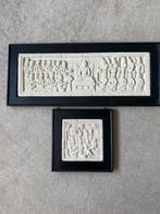 Twee Indisch Indonesische zandsteen tableaus Borobudur, Antiek en Kunst, Ophalen of Verzenden