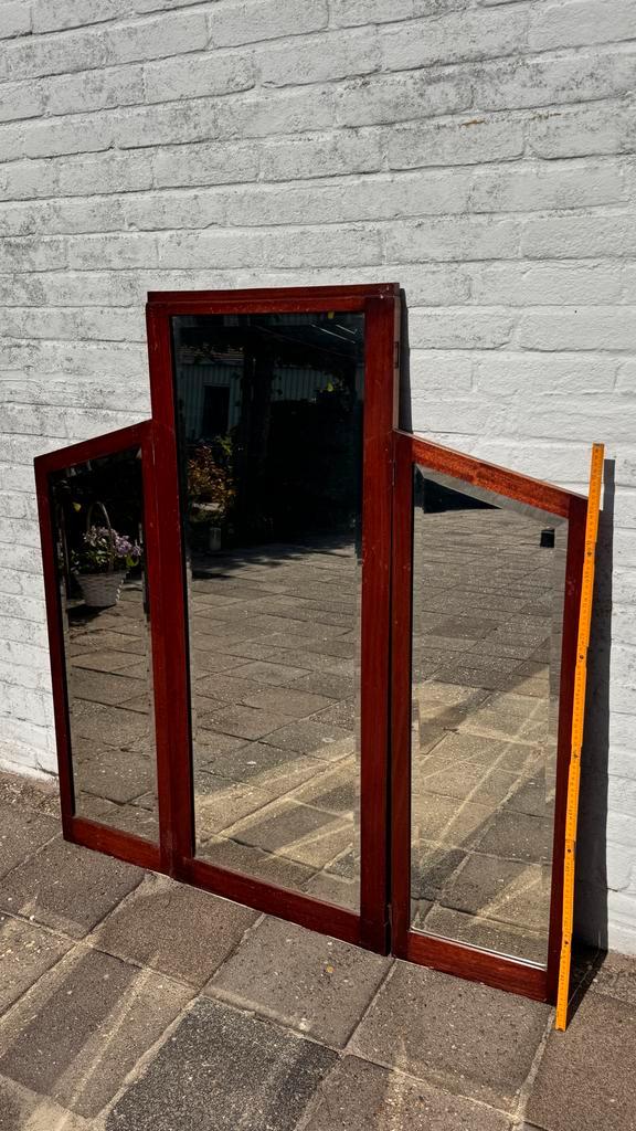Antieke 3-luik spiegel met facet geslepen randen, Huis en Inrichting, Woonaccessoires | Spiegels, Zo goed als nieuw, 100 tot 125 cm