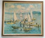 Retro vintage schilderij met boten Mid Century Italy ?, Antiek en Kunst, Ophalen of Verzenden