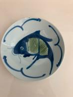 Chinees blauw groen porselein Koi karper vis kom 14.5 cm, Ophalen of Verzenden