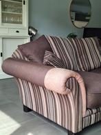 Bruine 2-3 zits bank met leren details, Gebruikt, Tweepersoons, 75 tot 100 cm, Rechte bank