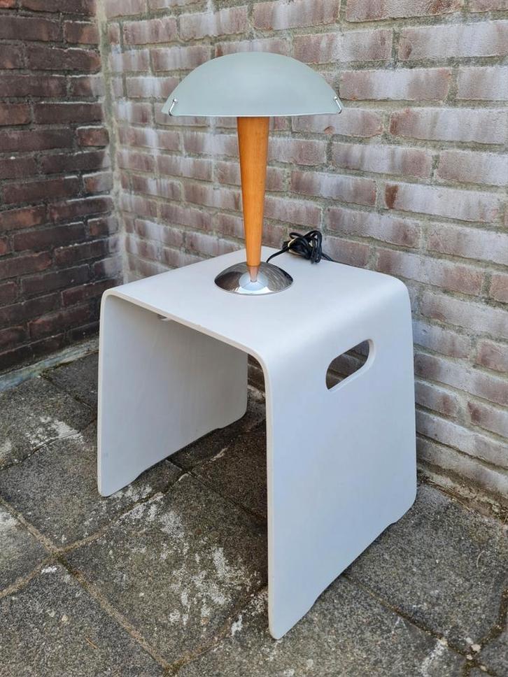 Vintage zitkruk kruk plywood multiplex hout wit + handvat, Huis en Inrichting, Krukjes, Gebruikt, Hout, Ophalen