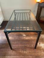 Glazen eettafel met opbergruimte, Huis en Inrichting, Tafels | Eettafels, Ophalen, Gebruikt, 50 tot 100 cm, Glas