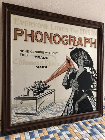 Edison phonograph reclame spiegel beschikbaar voor biedingen