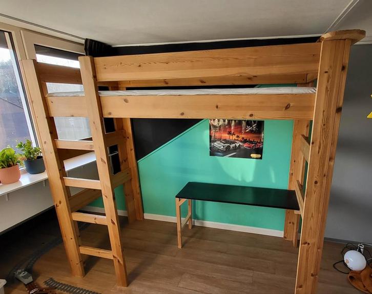 Hoogslaper met bureau - Zonder matras (185H x 211L x 101B), Kinderen en Baby's, Kinderkamer | Stapelbedden en Hoogslapers, Zo goed als nieuw