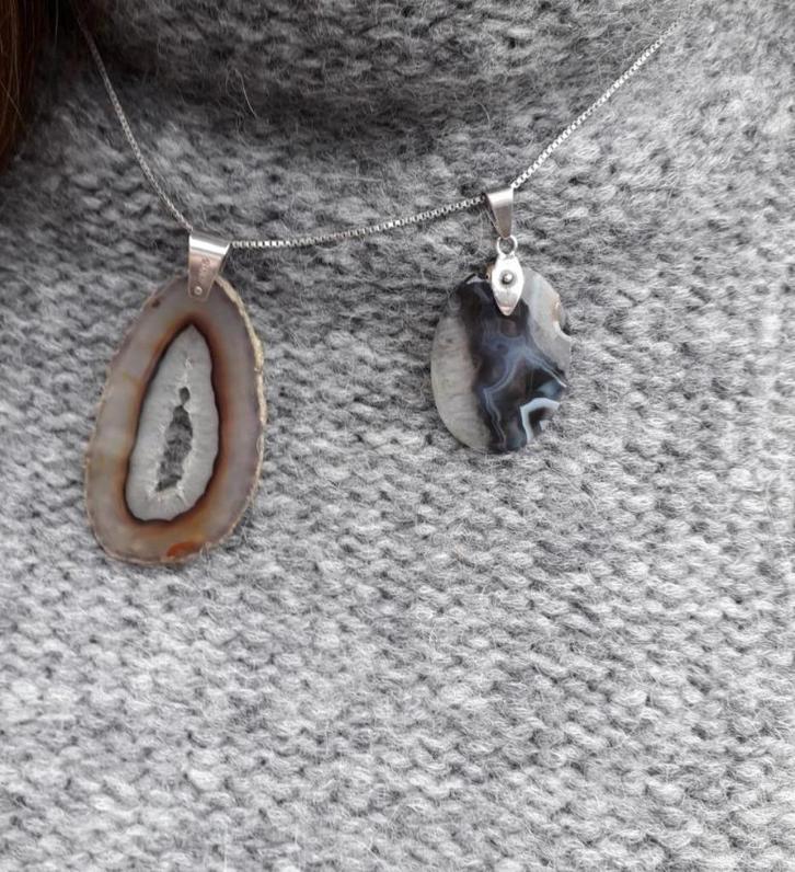 Zilveren ketting( 835) met antieke hangers (echt Agaat) 835S, Sieraden, Tassen en Uiterlijk, Antieke sieraden, Ketting, Zilver