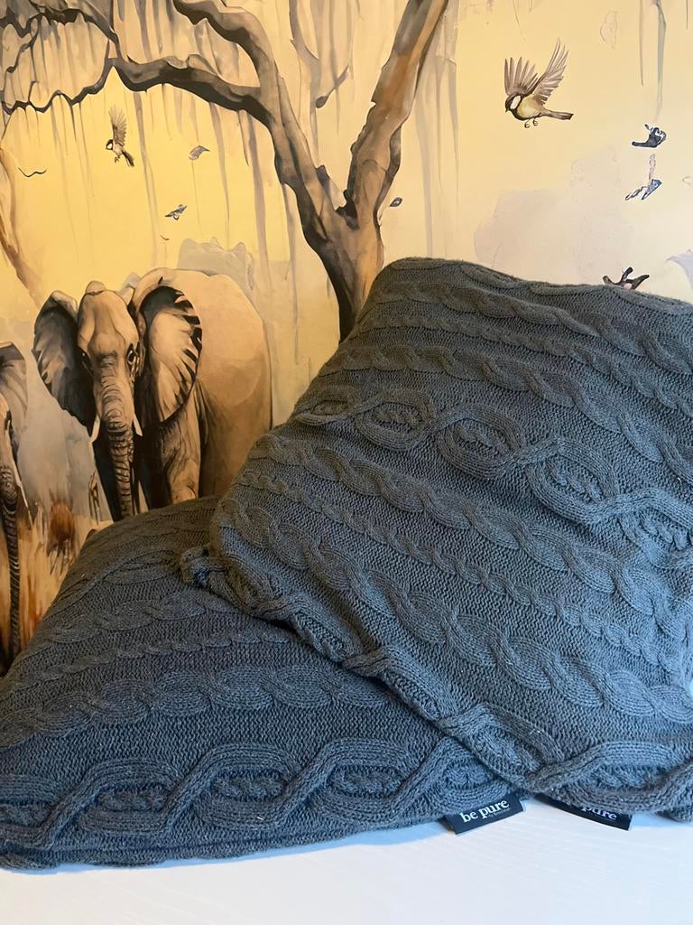 2 Be Pure Kussens 50x50 samen, Huis en Inrichting, Woonaccessoires | Kussens, Zo goed als nieuw, Grijs, Vierkant, Ophalen of Verzenden