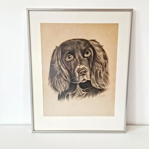 Potlood tekening in lijst jaren 50 schilderij gesigneerd, Antiek en Kunst, Kunst | Tekeningen en Foto's, Ophalen of Verzenden