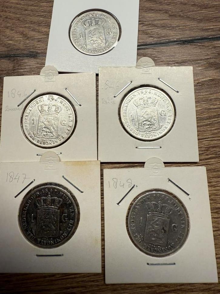5 guldens Willem II, Postzegels en Munten, Munten | Nederland, Setje, 1 gulden, Koning Willem II, Zilver, Ophalen