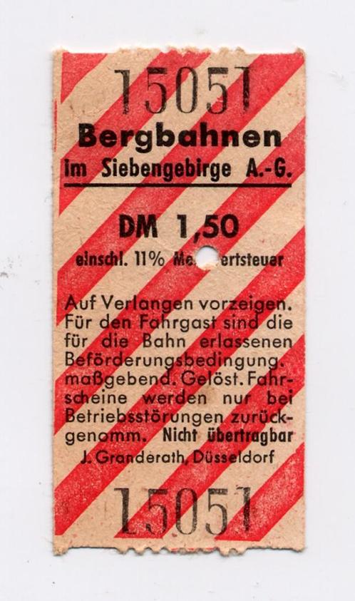 Oud toegangskaartje Bergbahnen Siebengebirge tandradbaan D, Verzamelen, Spoorwegen en Tramwegen, Gebruikt, Trein, Overige typen