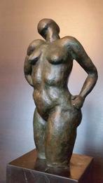 Antiek Bronzen beeld torso naakte vrouw op marmeren sokkel, Antiek en Kunst, Ophalen of Verzenden, Brons