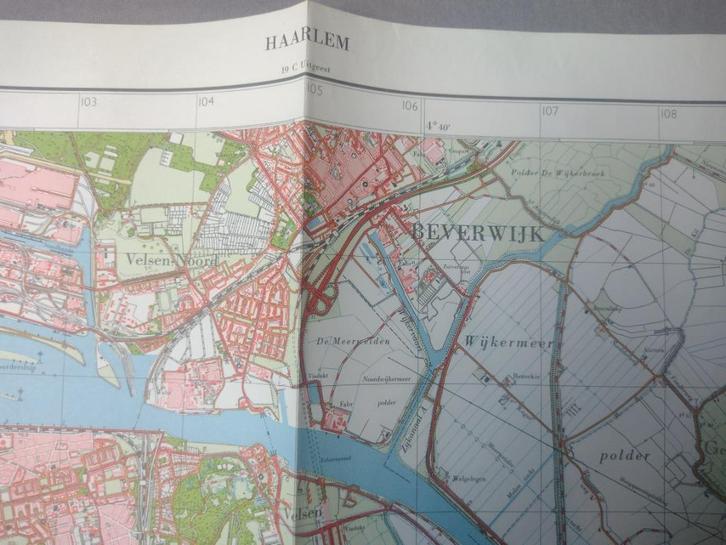 25 A Haarlem Ijmuiden Beverwijk Driehuis Plattegrond 1961, Antiek en Kunst, Kunst | Litho's en Zeefdrukken, Ophalen of Verzenden