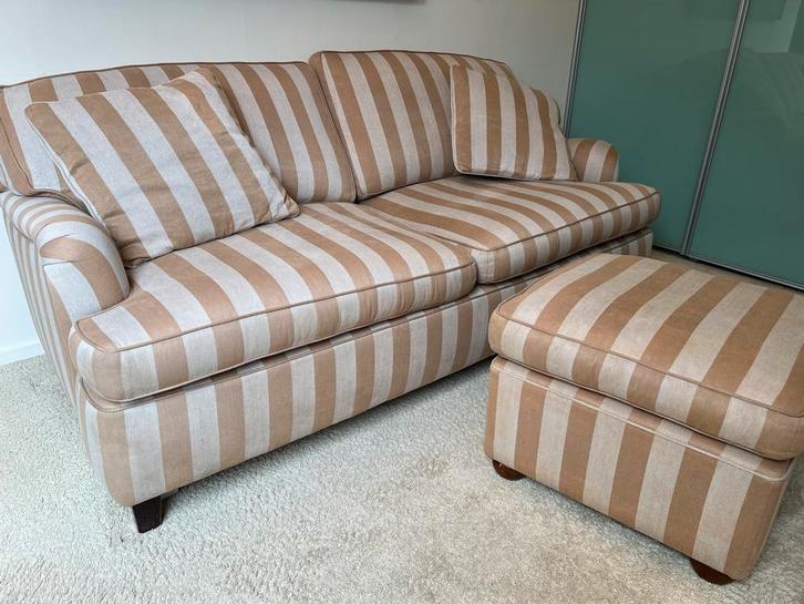 Gestreept Bankstel met Voetenbank - Zo Goed Als Nieuw!, Huis en Inrichting, Banken | Bankstellen, Zo goed als nieuw, Rechte bank
