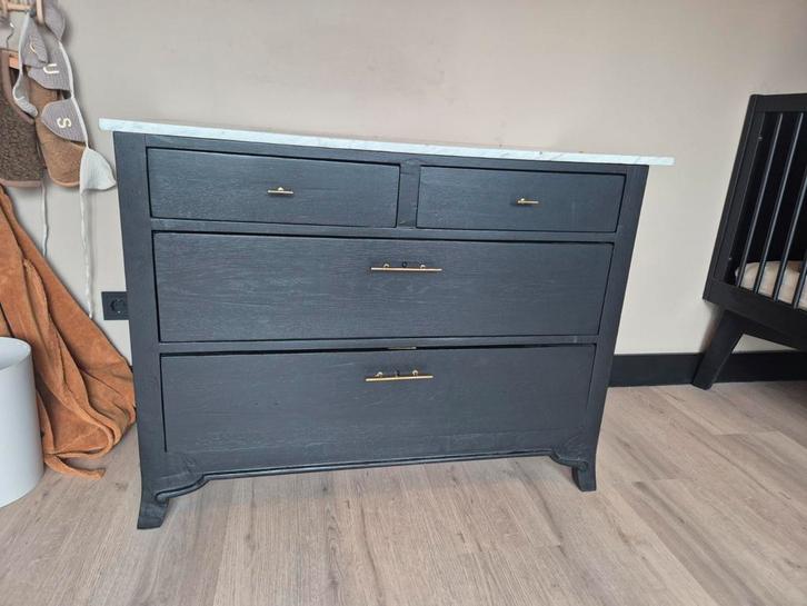 Prachtige zwart houten ladekast/commode, Huis en Inrichting, Kasten | Ladekasten, Gebruikt, Minder dan 100 cm, 25 tot 50 cm, 3 of 4 laden