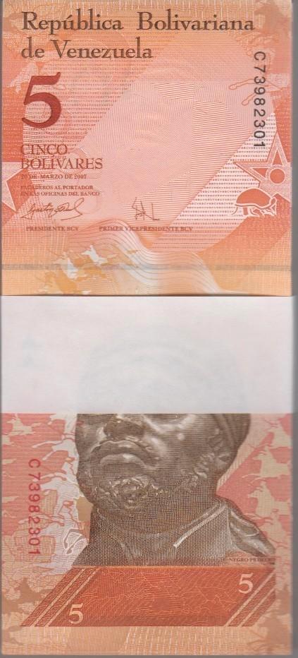 Venezuela bankbiljet 5 Bolivares 2007, Pick 89a in bundel, Postzegels en Munten, Bankbiljetten | Amerika, Los biljet, Zuid-Amerika