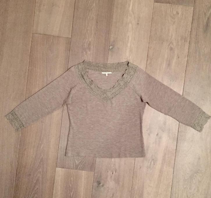 ZGAN dun 100% wollen truitje; V-hals kantinzet Gigue; mt 42, Kleding | Dames, Truien en Vesten, Zo goed als nieuw, Maat 42/44 (L)