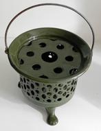 Geëmailleerd donker groen thee lichtje rond met binnenpotje, Ophalen of Verzenden