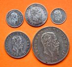 Italië 20 & 50 Centimes + 1, 2 & 5 Lire zilver  1863/1875, Ophalen of Verzenden, Italië, Zilver