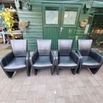 6 Zwartbruine  Skai Leren Eetkamerstoelen, Ophalen, Gebruikt, Zwart, Metaal