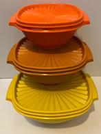 Vintage set Tupperware Servalier drie schalen deksel kommen, Ophalen, Gebruikt, Geel, Schaal