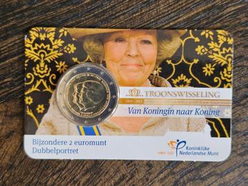 Troonwisseling Dubbelprotret 2 euro - Coincard + Mapje beschikbaar voor biedingen