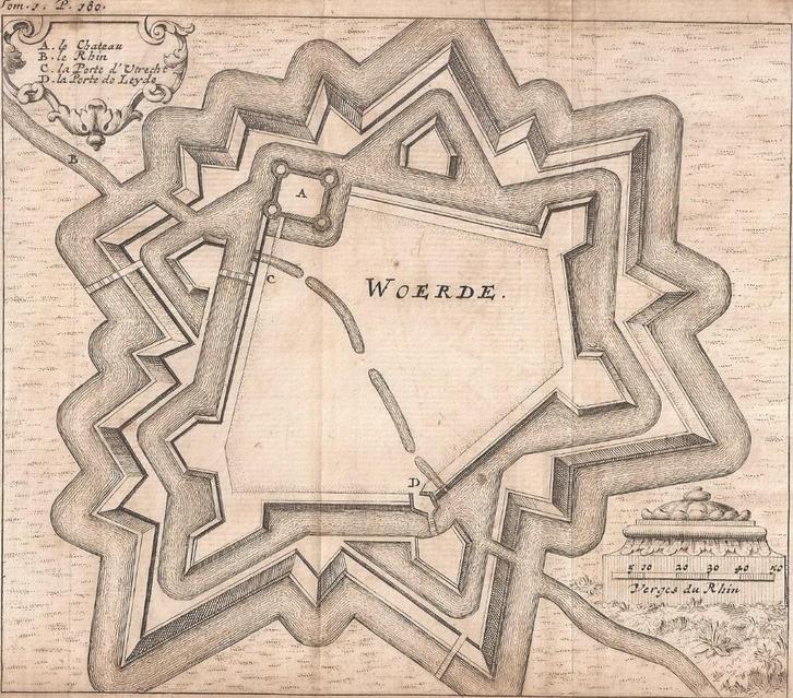 Woerden Woerde Vestingkaart Plattegrond Foppens 1711, Antiek en Kunst, Kunst | Etsen en Gravures, Ophalen of Verzenden