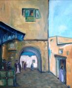 Olieverf , straatje in Tunis ., Antiek en Kunst, Ophalen of Verzenden
