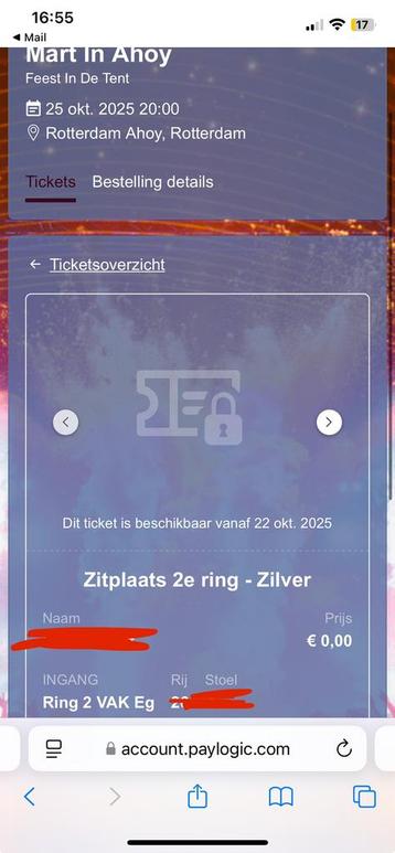 2x Mart in Ahoy - Feest in de Tent - 25 oktober beschikbaar voor biedingen