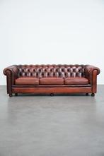 Roodbruine rundleren chesterfield 3 zits bank, Engelse stijl, Huis en Inrichting, Banken | Bankstellen, Ophalen, Gebruikt, -, -
