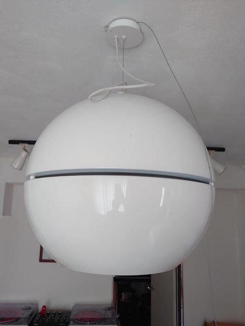 70's hanglamp bol wit metaal 50cm, Huis en Inrichting, Lampen | Hanglampen, Gebruikt, Metaal, Ophalen