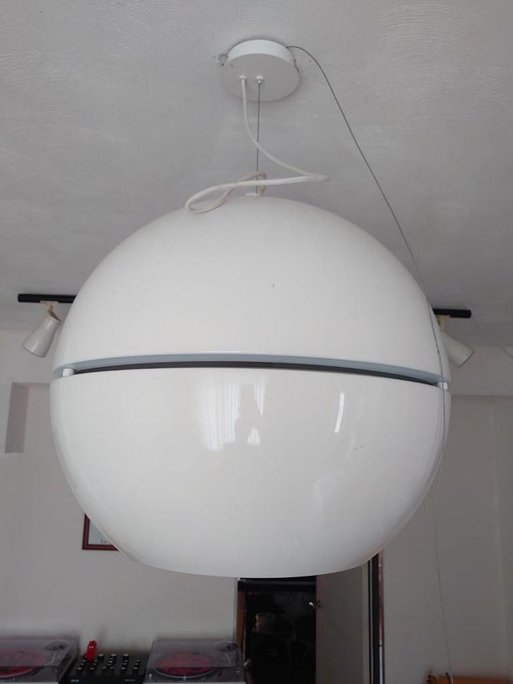 70's hanglamp bol wit metaal 50cm, Huis en Inrichting, Lampen | Hanglampen, Gebruikt, Metaal, Ophalen