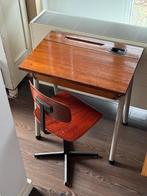 Vintage schoolbankje met stoel, Ophalen, Gebruikt, Tafel(s) en Stoel(en)