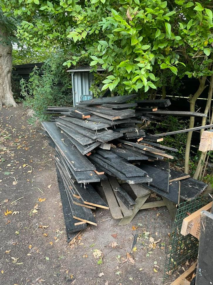 Hout gespoten, gebruikt als gevelbekleding, Tuin en Terras, Terrasdelen en Vlonders, Gebruikt, Hout, Ophalen
