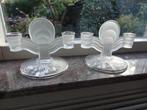2 art deco glazen kandelaars zilver decoratie indiana glass, Ophalen of Verzenden