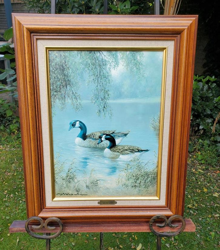 G. Neswadba Schilderij, 2 ganzen in mooie lijst. Reproductie, Antiek en Kunst, Kunst | Schilderijen | Klassiek, Ophalen of Verzenden