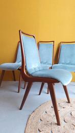 Awa vintage dinner chairs, teakhouten stoelen met mohair, Hout, Gebruikt, Blauw, Vintage