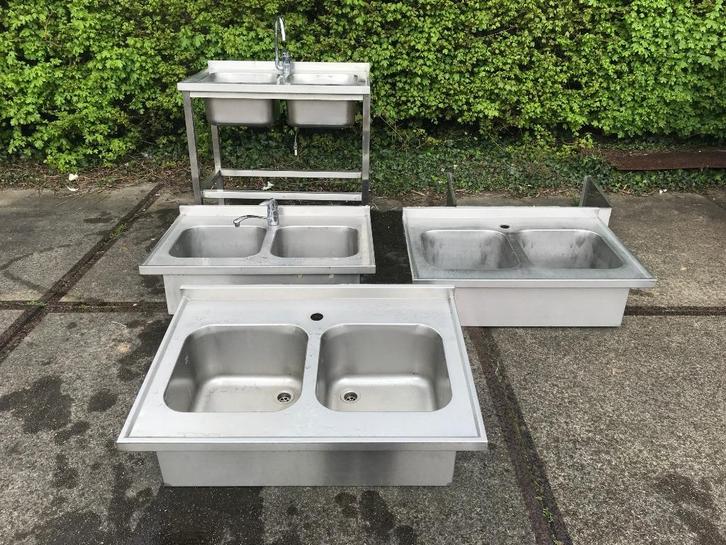 Dubbele RVS spoelbak inleg element, Huis en Inrichting, Keuken | Keukenelementen, Gebruikt, Minder dan 100 cm, Ophalen
