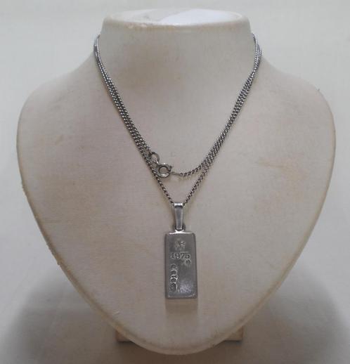 Zilveren ketting met zilverbaar hanger uit 1975  nr.896, Sieraden, Tassen en Uiterlijk, Kettingen, Gebruikt, Zilver, Zilver, Met hanger
