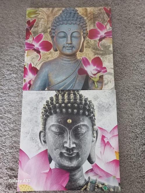 2 canvas schilderijen van Boeddha hoofden, 40x40 cm, Huis en Inrichting, Woonaccessoires | Schilderijen, Tekeningen en Foto's