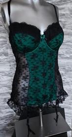 Sexy zwart/groen lingerie jurkje met jarretelles 85C, Ophalen of Verzenden, Zwart, Body of Korset