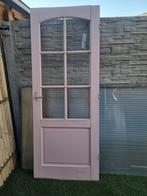Vintage roze binnendeur met glas, Ophalen, Gebruikt, 80 tot 100 cm, Binnendeur
