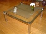 moderne salontafel 105x105 cm glas en metaal, Huis en Inrichting, Tafels | Salontafels, Ophalen, Vierkant, Zo goed als nieuw, Glas