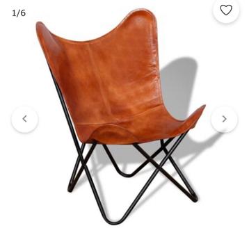 Leren vlinderstoelen Congnac bruin met metalen onderstel beschikbaar voor biedingen