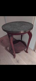 Antiek / vintage houten tafeltje met messing tafelblad, Ophalen