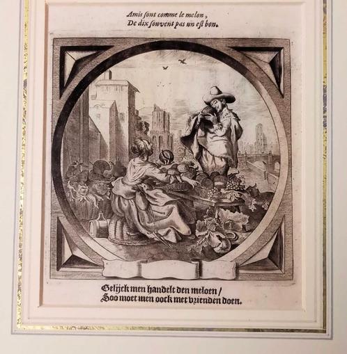 A66-5 Gravure Cats - Gelijck men handelt den meloen, Antiek en Kunst, Kunst | Etsen en Gravures, Ophalen of Verzenden