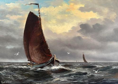 Botter in volle zee van R Withaar, Antiek en Kunst, Kunst | Schilderijen | Klassiek, Ophalen of Verzenden