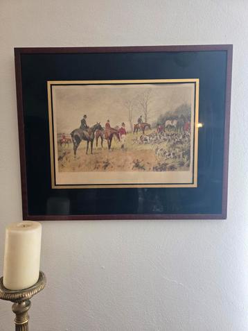 Ingelijste Jachttafereel Print. beschikbaar voor biedingen