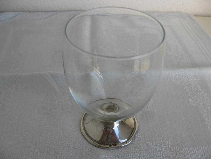 Leerdam, mooi glas met gemerkt zilveren voet., Antiek en Kunst, Antiek | Goud en Zilver, Zilver, Ophalen of Verzenden