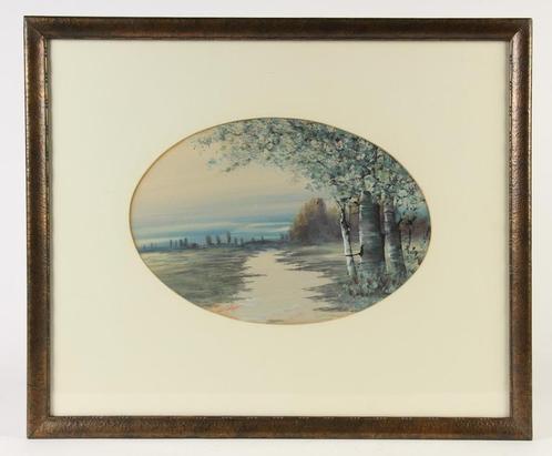 ZANDPAD MET BERKEN * Gemengde Techniek *, Antiek en Kunst, Kunst | Schilderijen | Klassiek, Ophalen of Verzenden